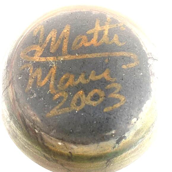 Matti Maui Vintage Vase Hawaiian Raku Fired Pottery Signed 2003 Sea Turtle Waves - Picture 3 of 5